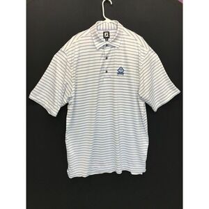 Footjoy Polo FJ Striped Blue & White Embroidered Woodstone Golf Shirt Mens XXL‎